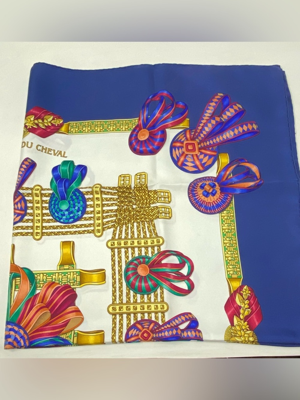 Hermes Navy Blue Multicolor 'Les Rubans du Cheval' Silk Scarf - Picture 5 of 16